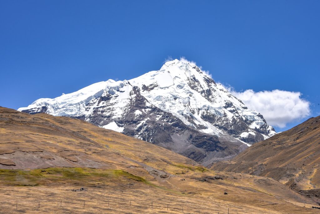 The snow capped peak of Mt Ausangate