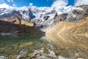Humantay Lake view with snowed peack